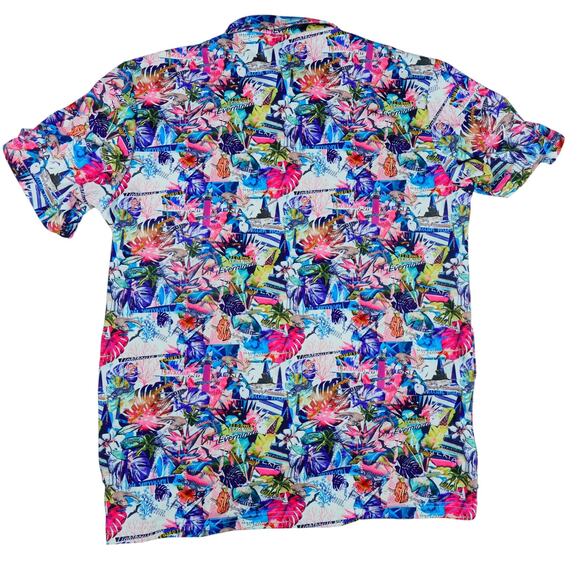 Scales Colorful Hawaiian Style Florida Tropical Print Golf Polo Shirt Mens Large - Picture 6 of 6